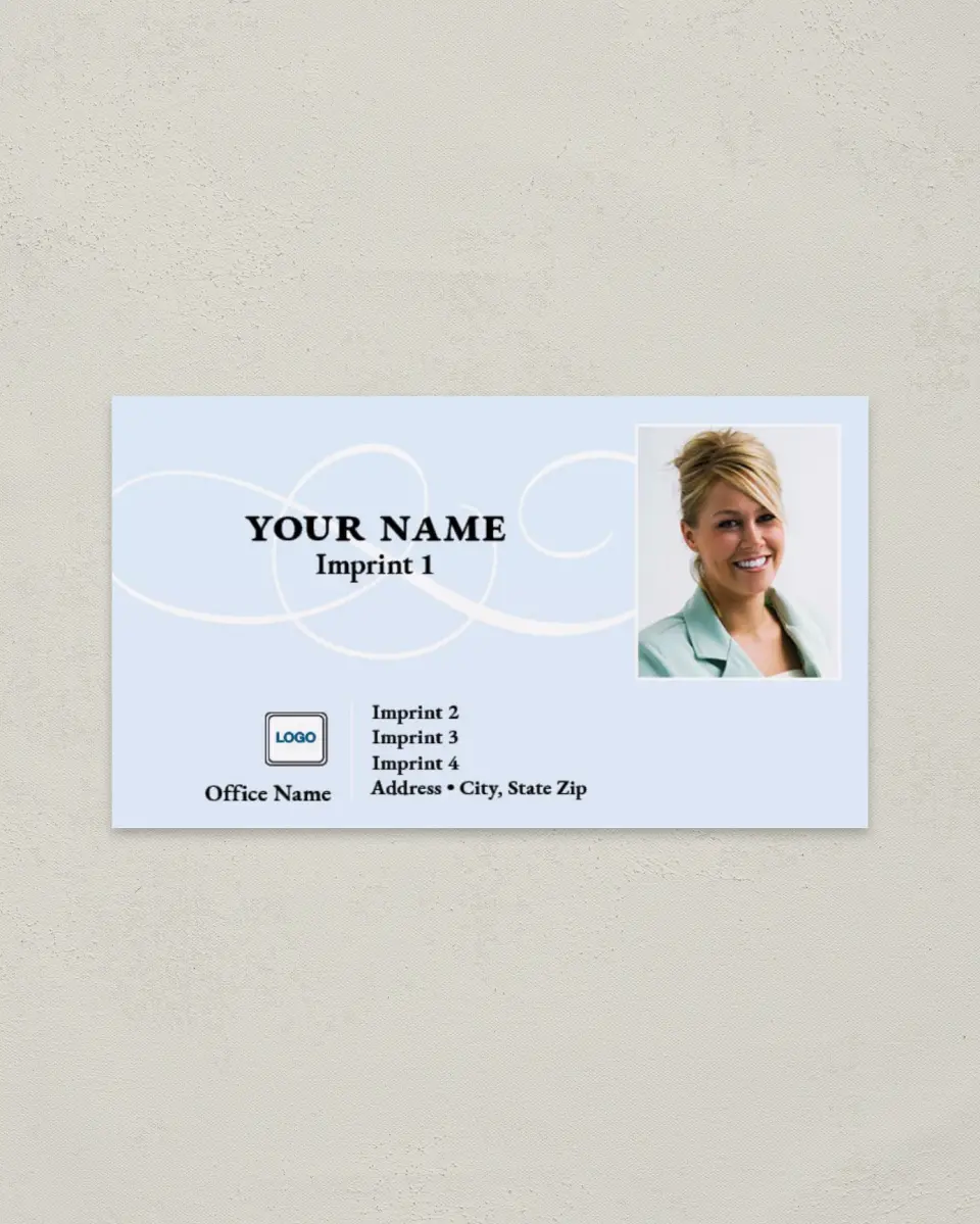 This is a 2" x 3½" Paper Business Card called Blue Background with Swirls printed in full color on Soft Touch paper