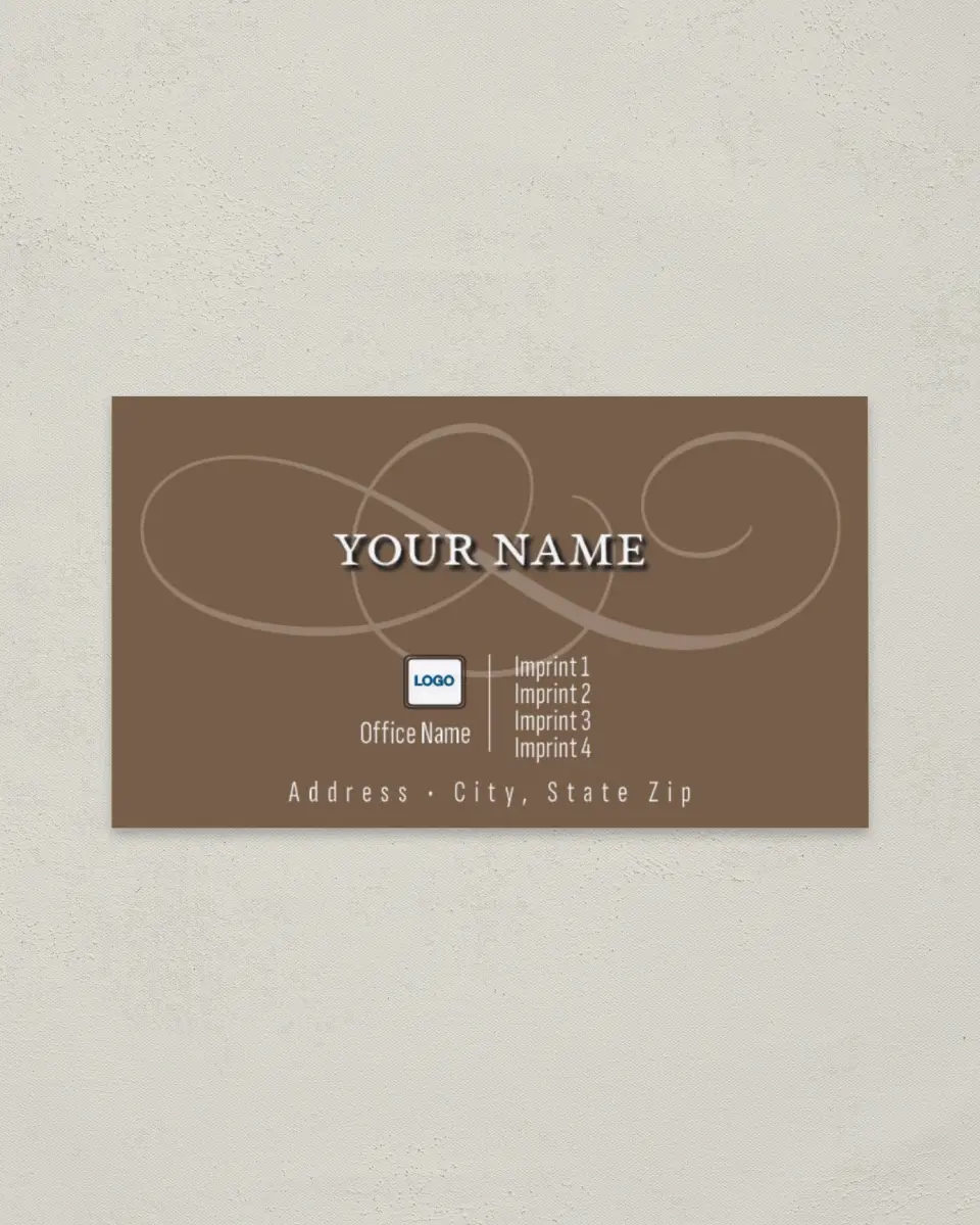 This is a 2" x 3½" Paper Business Card called Brown with Swirl printed in full color on Soft Touch paper