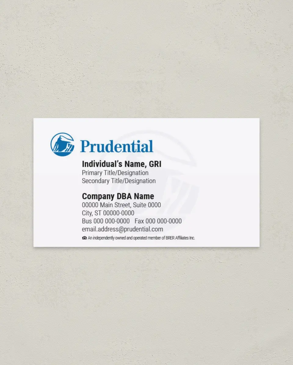 This is a 2" x 3½" Prudential Business Card called Prudential without Photo printed in full color on Soft Touch paper