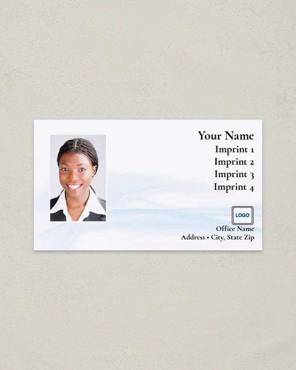 This is a 2" x 3½" Paper Business Card called Blue Swirls printed in full color on Soft Touch paper