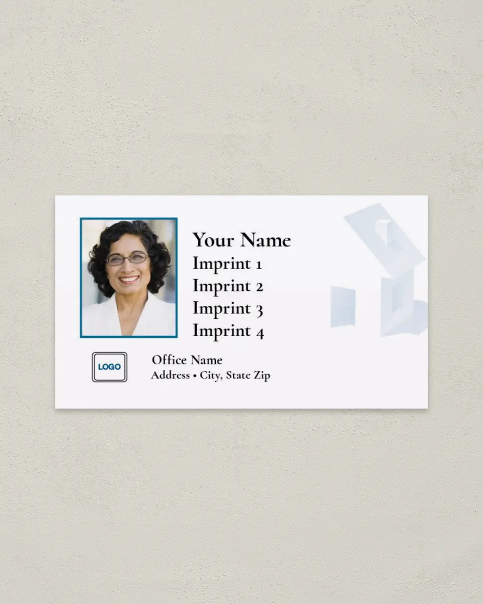 This is a 2" x 3½" Paper Business Card called Blue House Outline with Photo printed in full color on Soft Touch paper