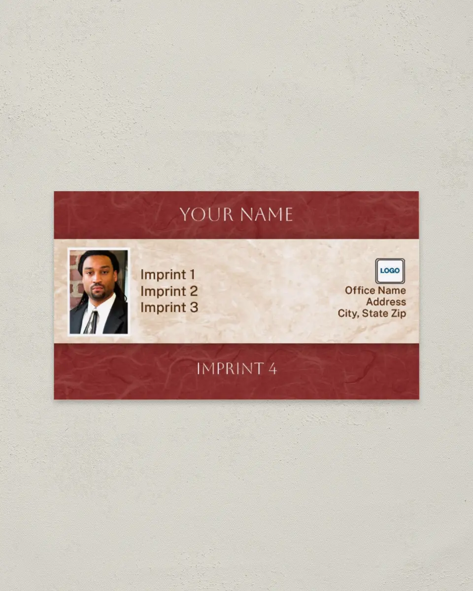 This is a 2" x 3½" Paper Business Card called Textured Background with Tan and Burnt Red printed in full color on Soft Touch paper
