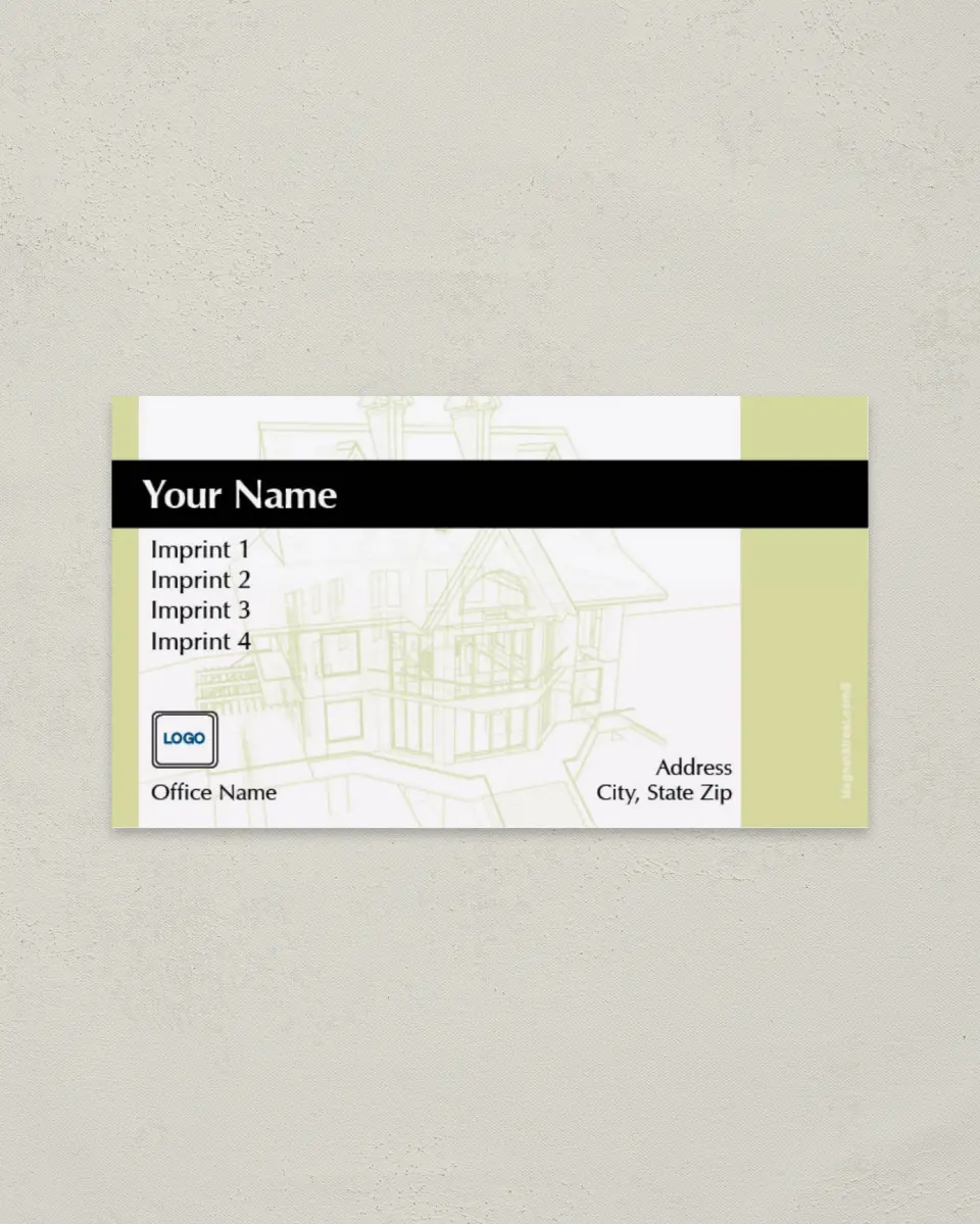 This is a 2" x 3½" Paper Business Card called Green Bar with House Outline and No Photo printed in full color on Soft Touch paper