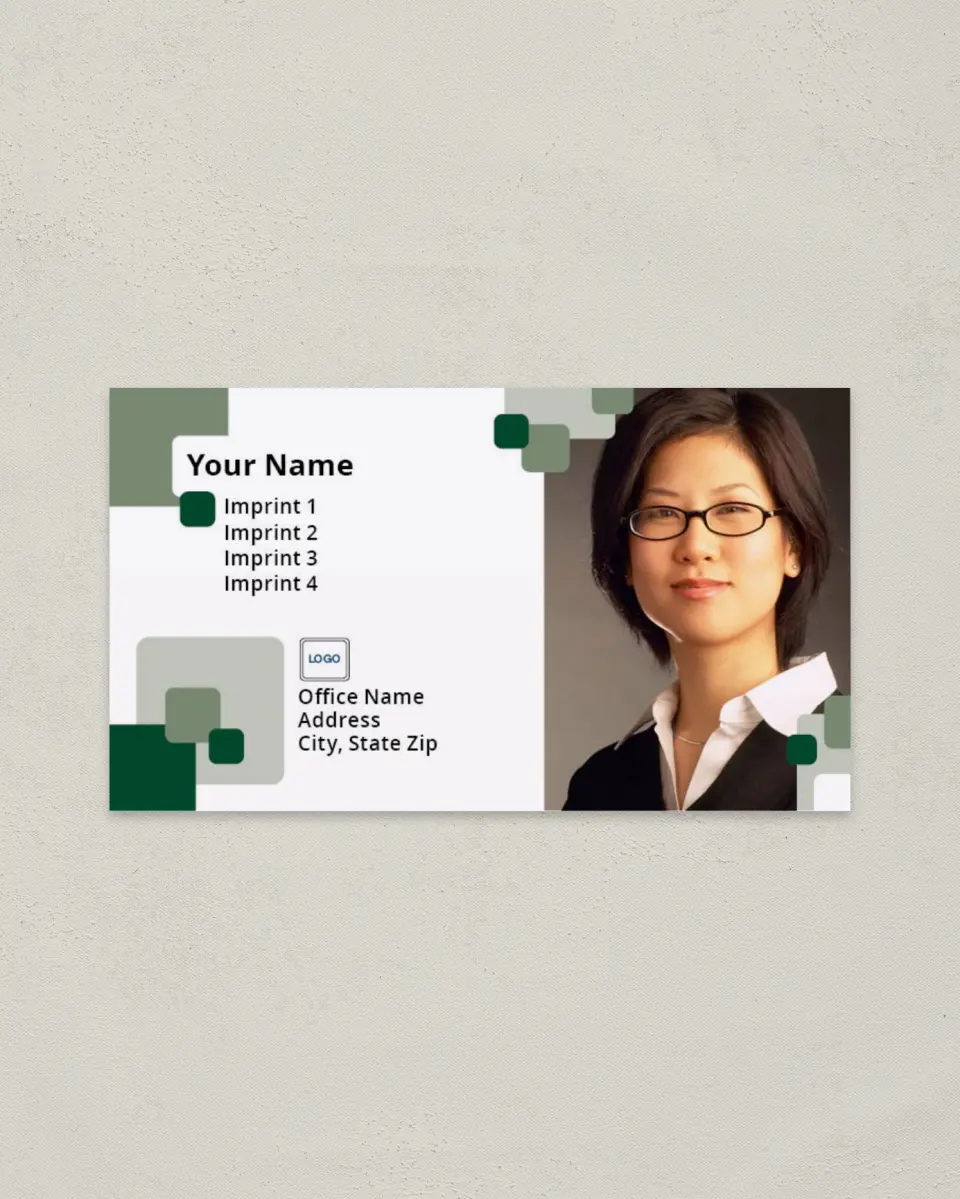 This is a 2" x 3½" Paper Business Card called Squares printed in full color on Soft Touch paper