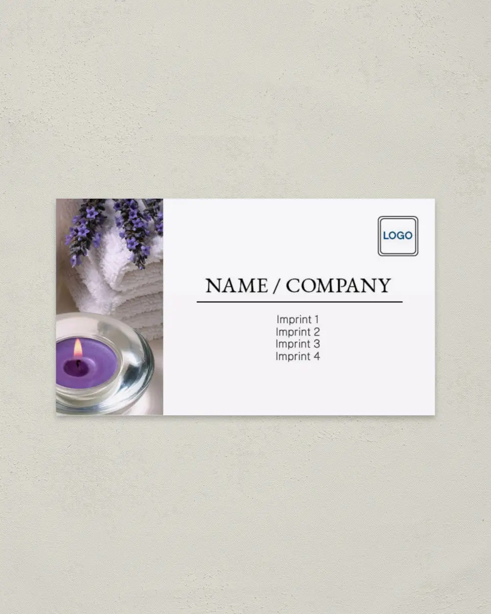 This is a 2" x 3½" Paper Business Card called Scent & Spa printed in full color on Soft Touch paper