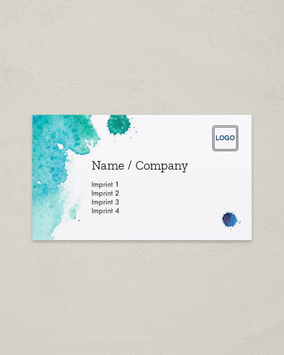 This is a 2" x 3½" Paper Business Card called Watercolor Splash printed in full color on Soft Touch paper