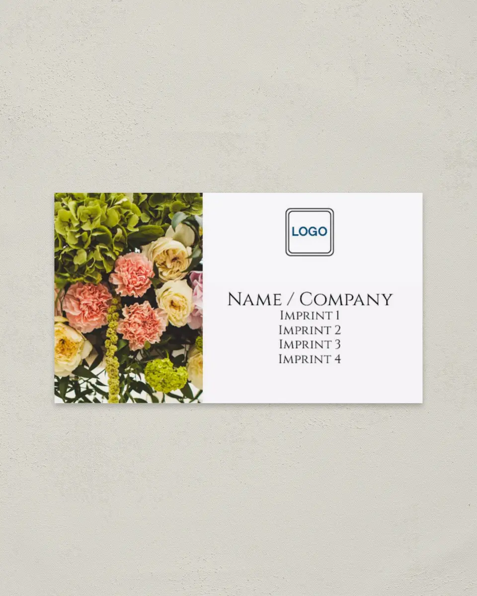 This is a 2" x 3½" Paper Business Card called Floral Creations printed in full color on Soft Touch paper