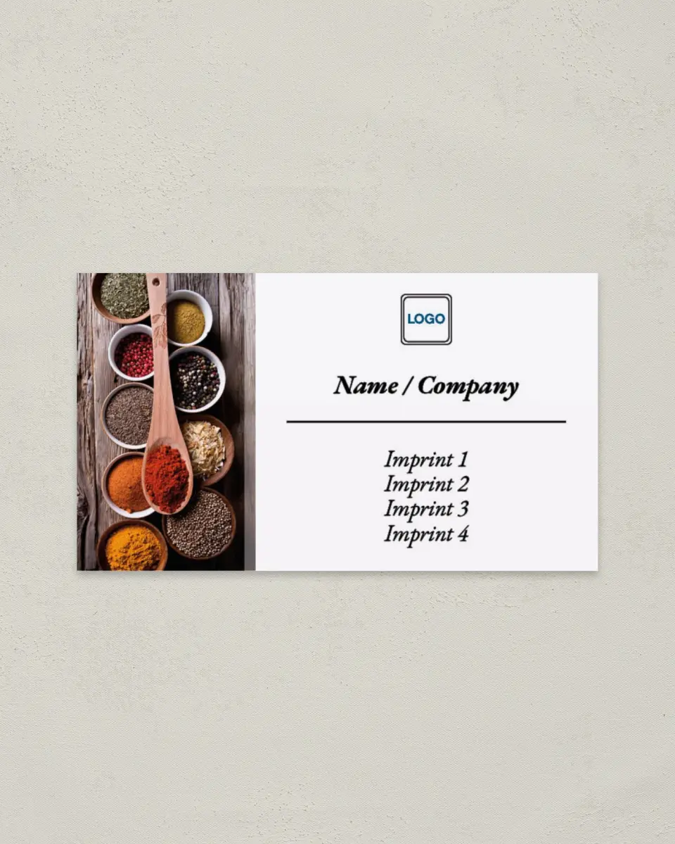 This is a 2" x 3½" Paper Business Card called Spices & Seasonings printed in full color on Soft Touch paper