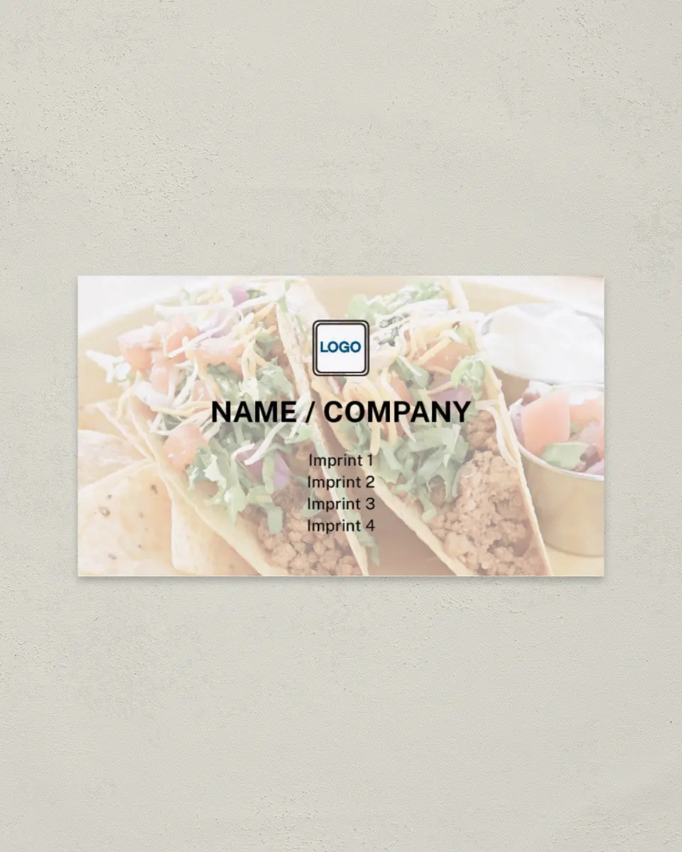 This is a 2" x 3½" Paper Business Card called Mexican Food printed in full color on Soft Touch paper