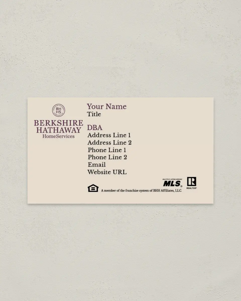 This is a 2" x 3½" Paper Business Card called Berkshire Hathaway HomeServices Business Cards printed in full color on Soft Touch paper