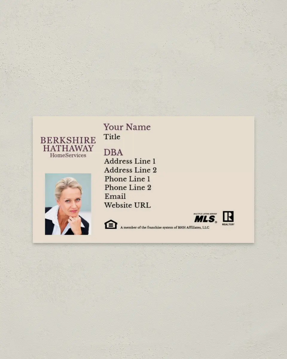This is a 2" x 3½" Paper Business Card called Berkshire Hathaway HomeServices Business Cards printed in full color on Soft Touch paper