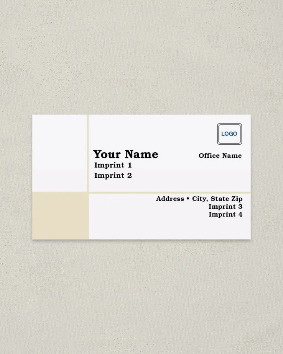This is a 2" x 3½" Paper Business Card called Quadrants with Beige printed in full color on Soft Touch paper