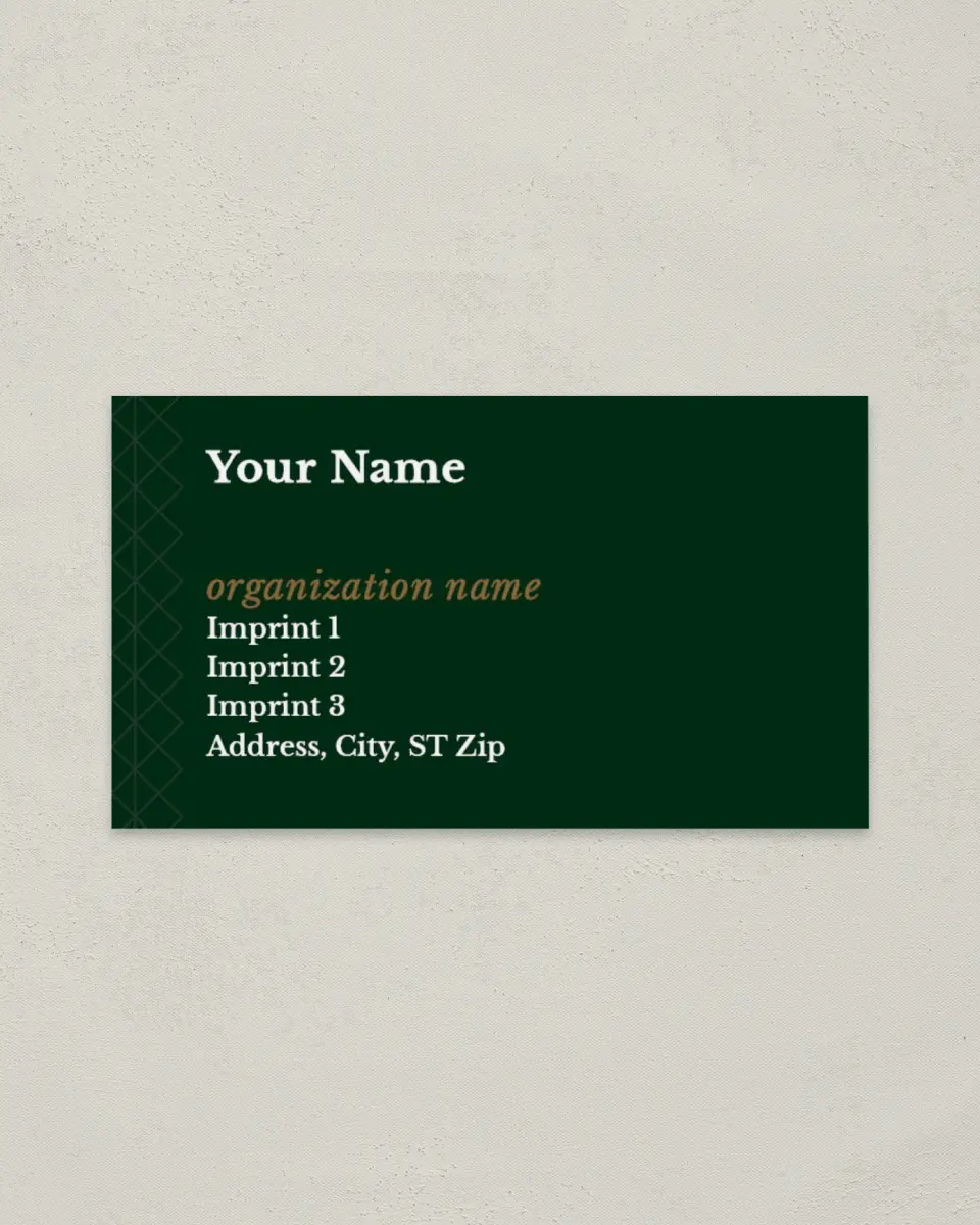 This is a 2" x 3½" Keller Williams Business Card called Enduring Evergreen printed in full color on Soft Touch paper