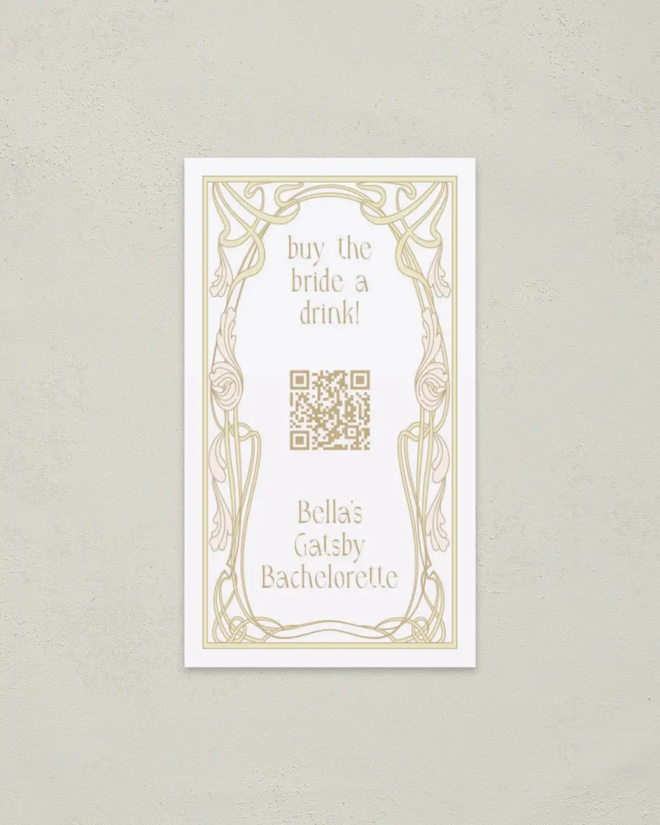 This is a 2" x 3½" Bachelorette Party Thank You Card called Gatsby and The Girls printed in full color on Premium Smooth paper
