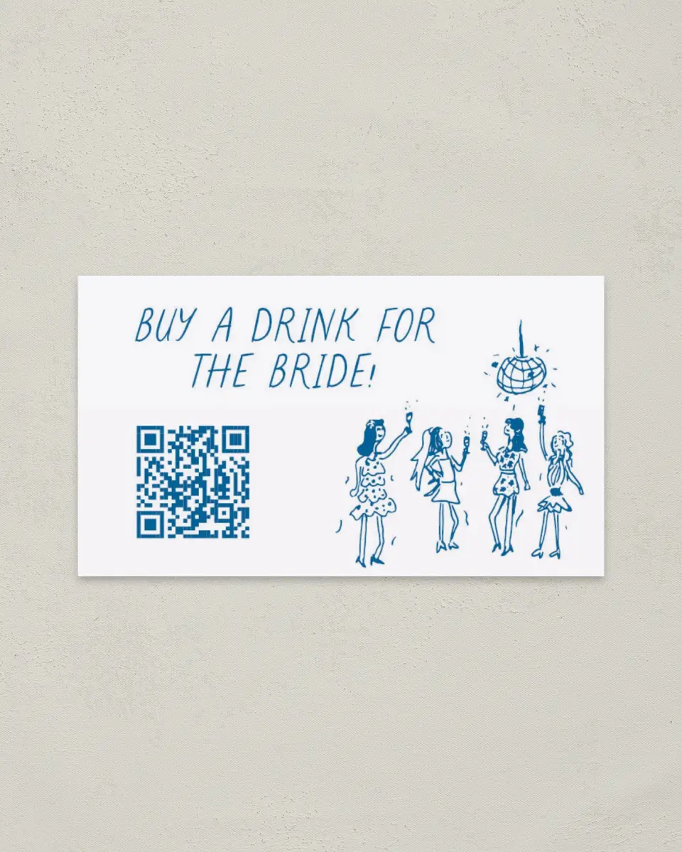 This is a 2" x 3½" Bachelorette Party Thank You Card called Gimme Gimme Gimme printed in full color on Premium Smooth paper