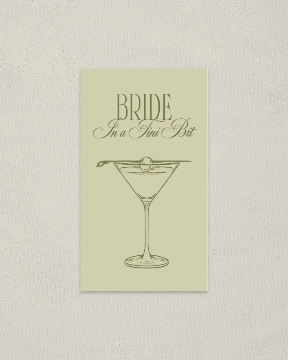 This is a 2" x 3½" Bachelorette Party Thank You Card called In a Tini Bit printed in full color on Premium Smooth paper