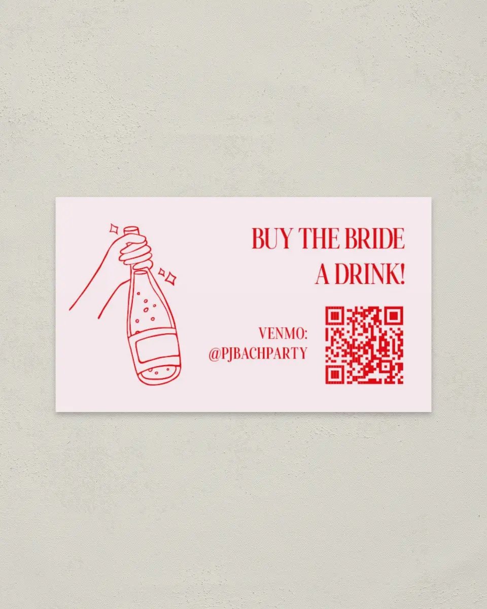 This is a 2" x 3½" Bachelorette Party Thank You Card called PJs & Prosecco printed in full color on Premium Smooth paper