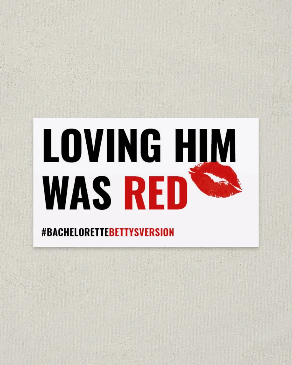 This is a 2" x 3½" Bachelorette Party Thank You Card called Loving Him Was Red printed in full color on Premium Smooth paper
