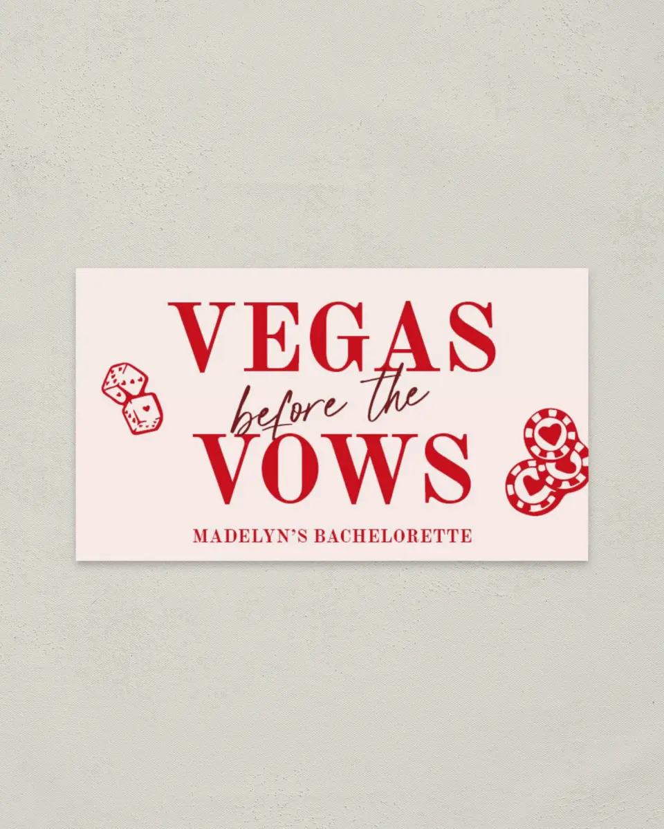 This is a 2" x 3½" Bachelorette Party Thank You Card called Vegas Before the Vows printed in full color on Premium Smooth paper