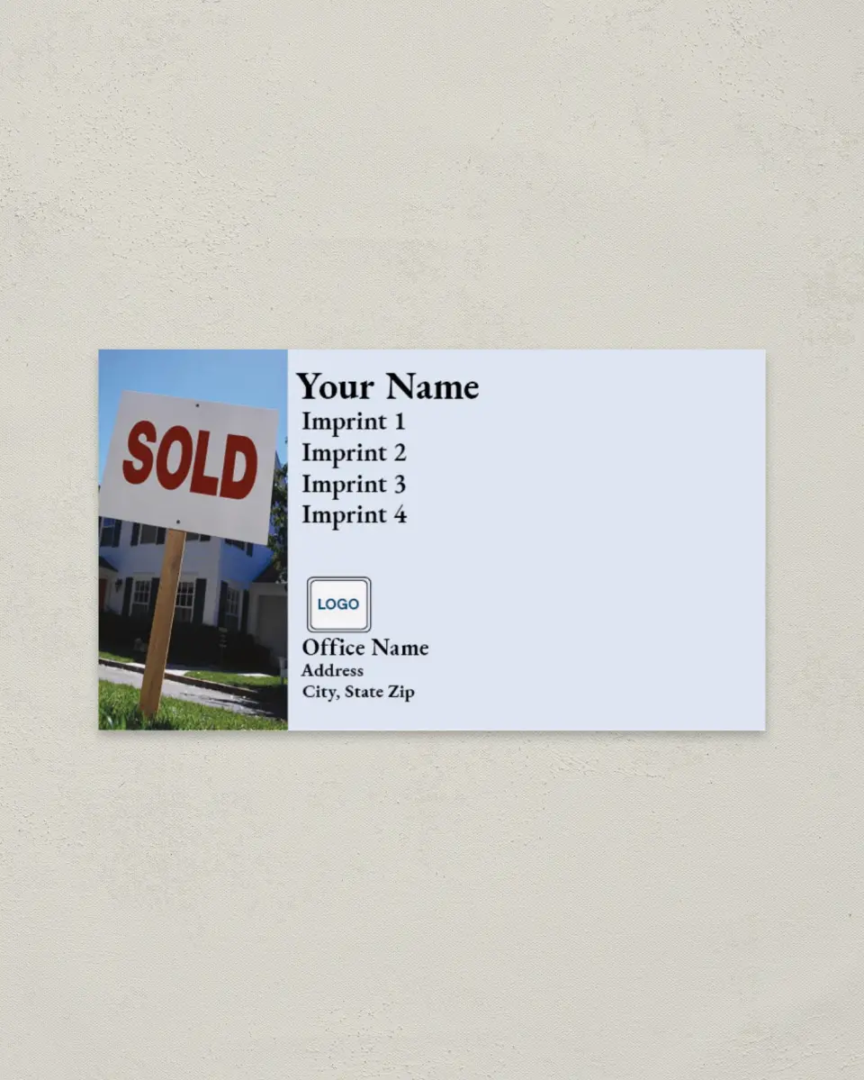 This is a 2" x 3½" Paper Business Card called Sold Sign and White printed in full color on Soft Touch paper