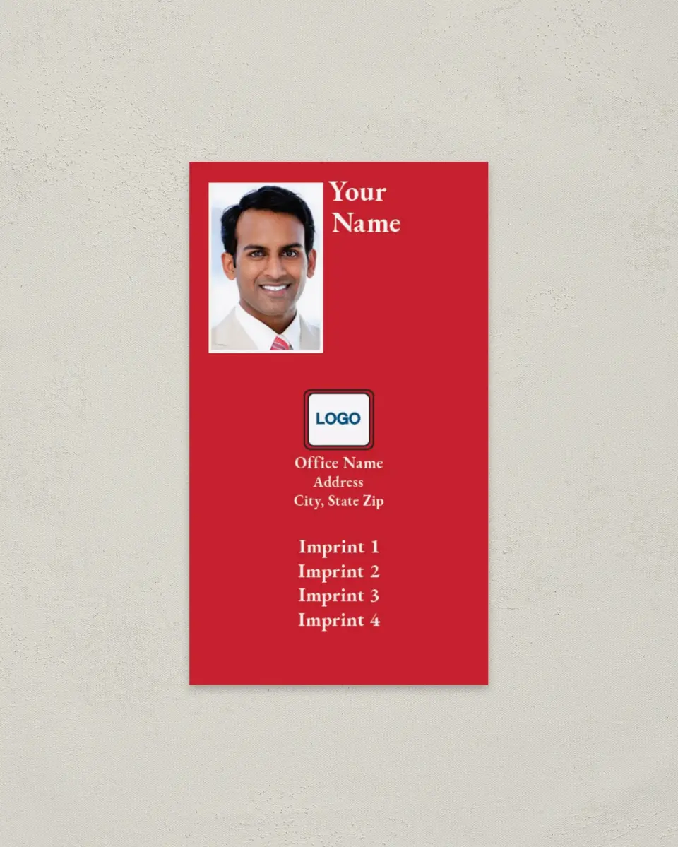 This is a 2" x 3½" Paper Business Card called Vertical Red printed in full color on Soft Touch paper