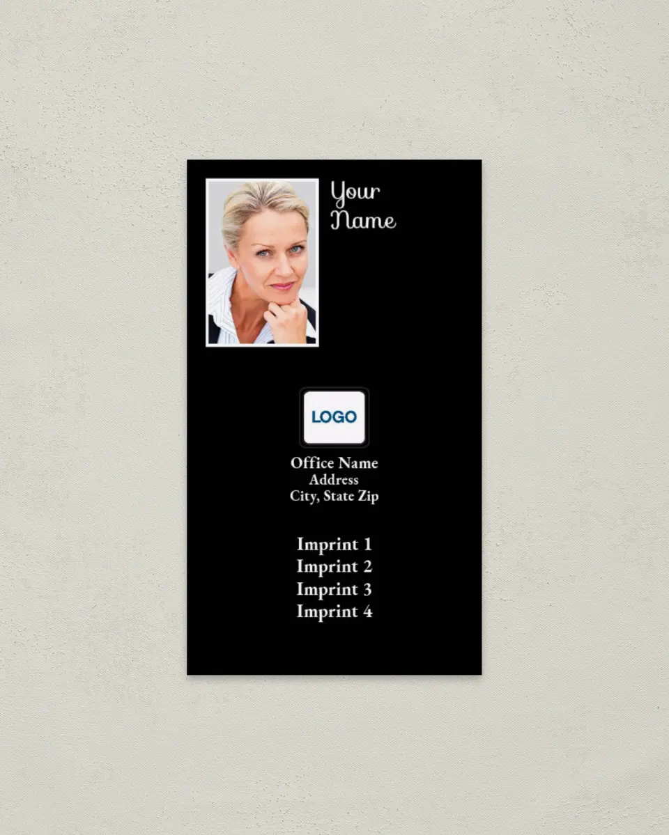 This is a 2" x 3½" Paper Business Card called Vertical Black printed in full color on Soft Touch paper