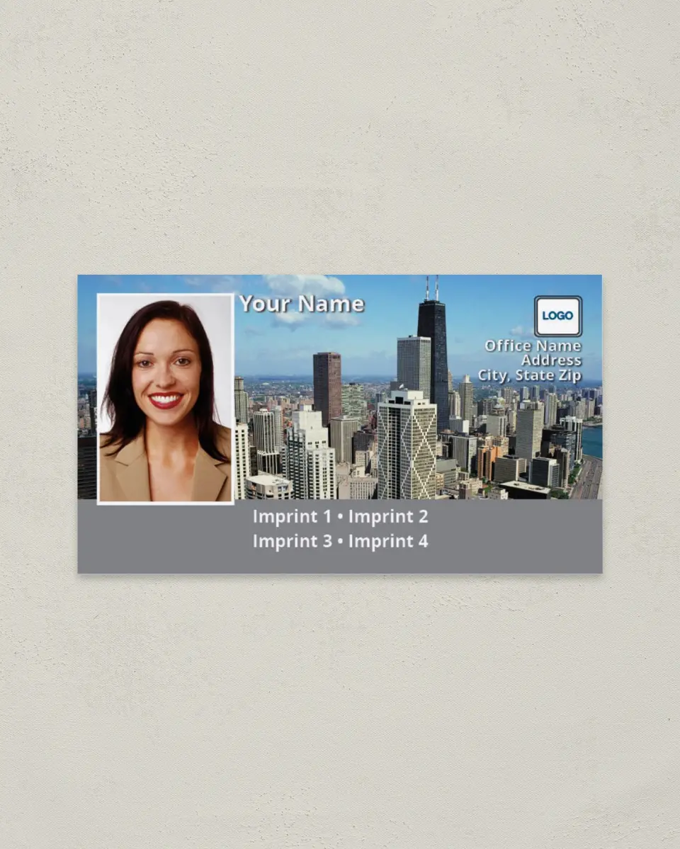 This is a 2" x 3½" Paper Business Card called Chicago-Day printed in full color on Soft Touch paper