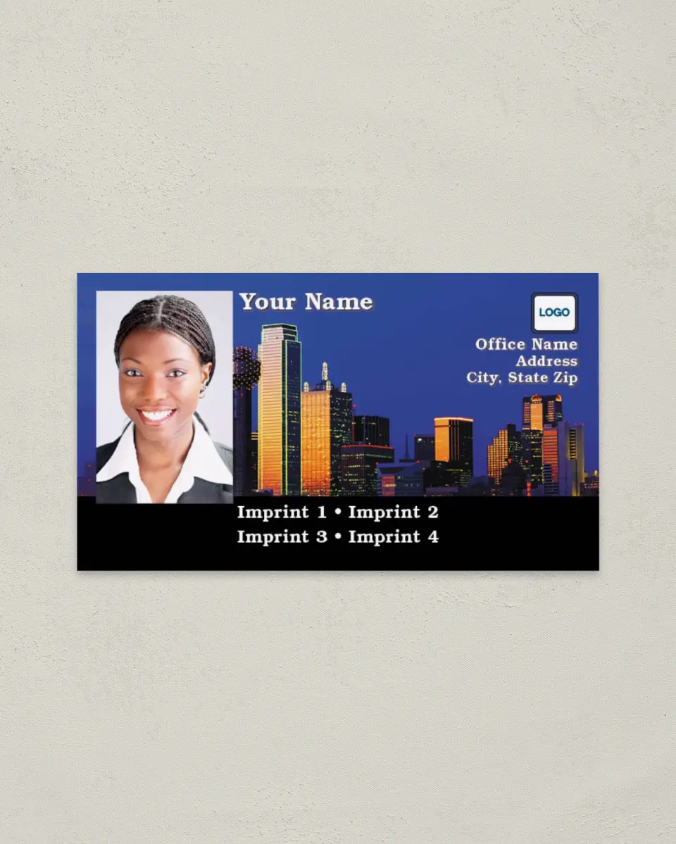This is a 2" x 3½" Paper Business Card called Dallas printed in full color on Soft Touch paper