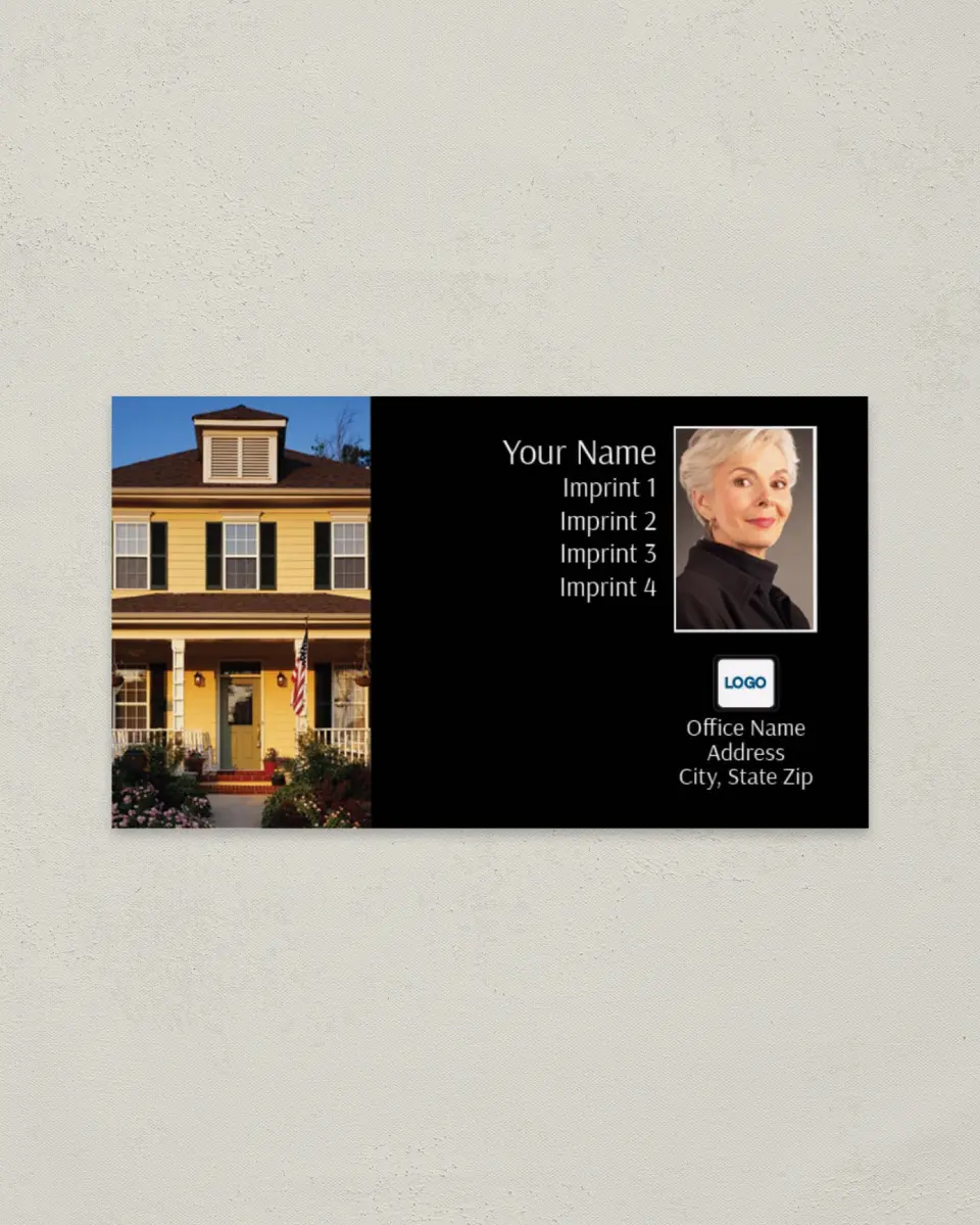 This is a 2" x 3½" Paper Business Card called Yellow House, Black printed in full color on Soft Touch paper
