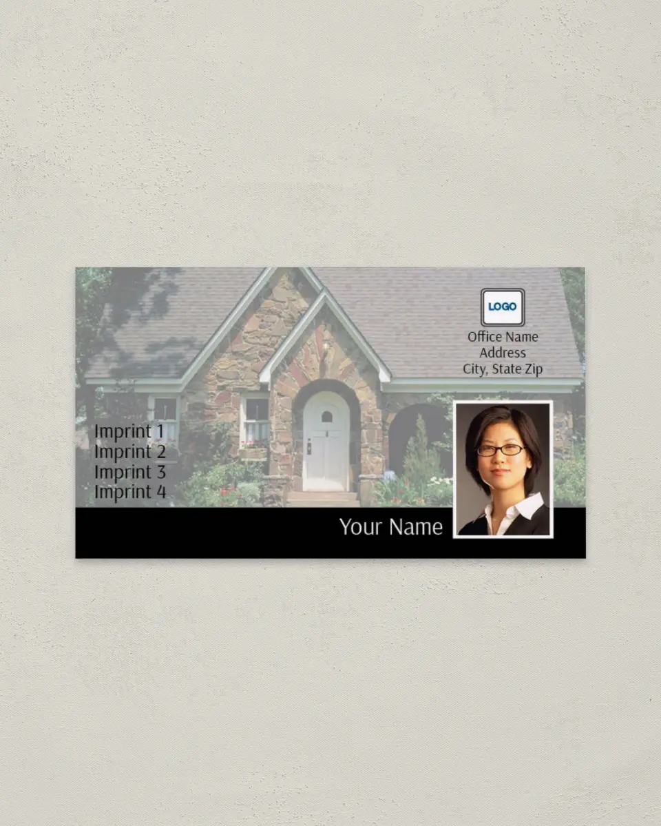 This is a 2" x 3½" Paper Business Card called Brick House with Black Bar printed in full color on Soft Touch paper