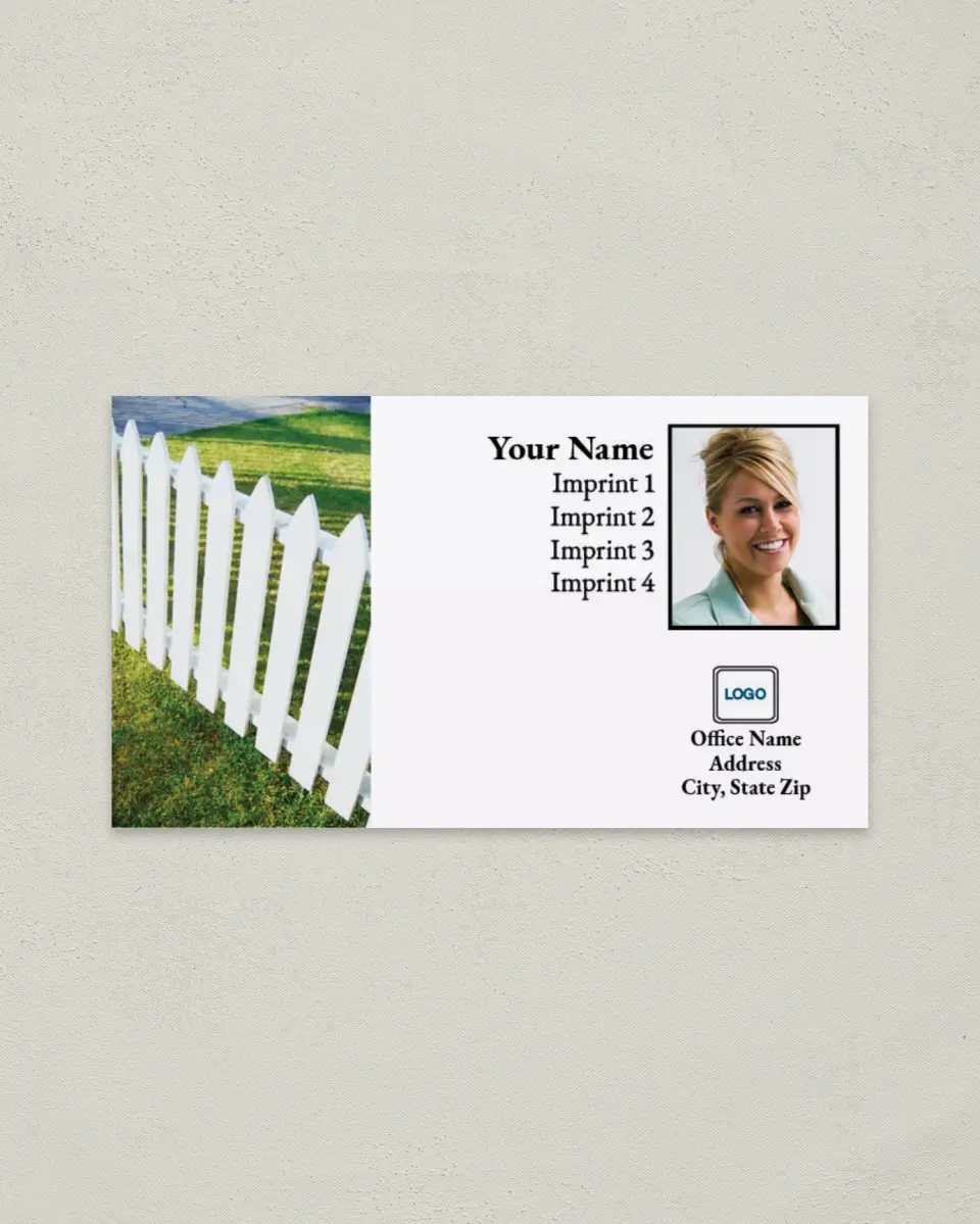 This is a 2" x 3½" Paper Business Card called Picket Fence, White printed in full color on Soft Touch paper