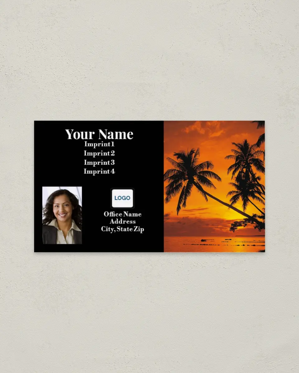 This is a 2" x 3½" Paper Business Card called Beach Sunset printed in full color on Soft Touch paper