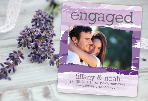 Painted with Love Save the Date personalized in purples