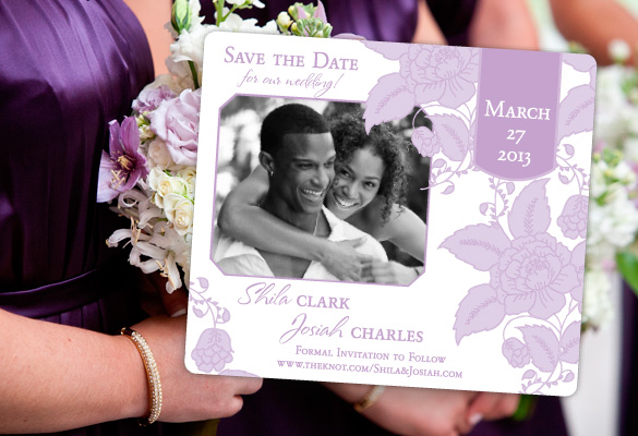 Vintage Blossoms Save the Date personalized in purple