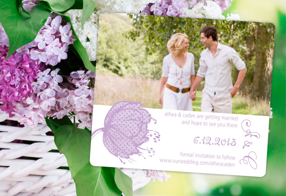 Graphic Bloom Save the Date personalized in purple