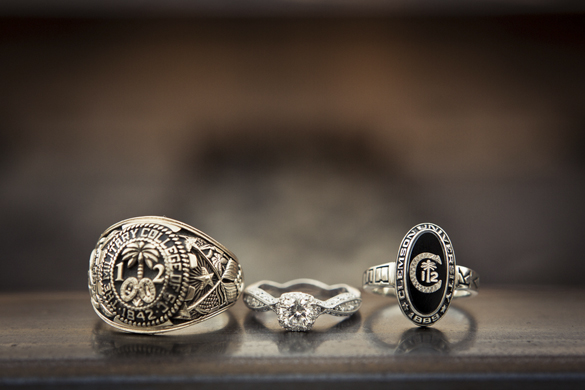 unique ring shot from vintage-rustic engagement session