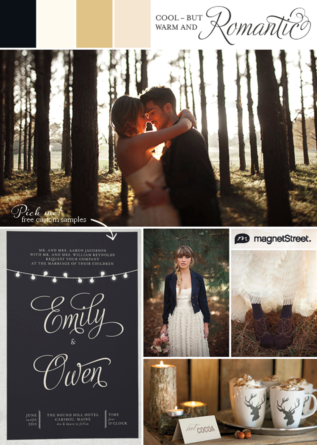 Cool + Warm = Rustic woodland wedding inspiration and string lights Wedding Invitation from MagnetStreet 