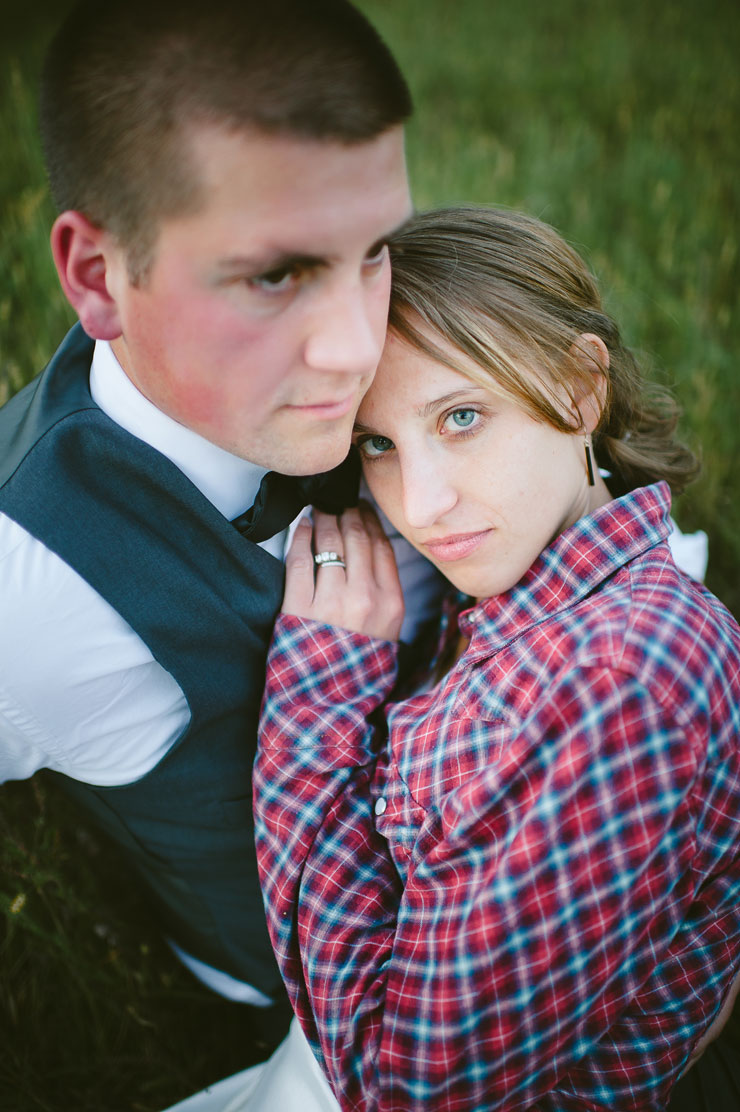 Bride in red flannel shirt