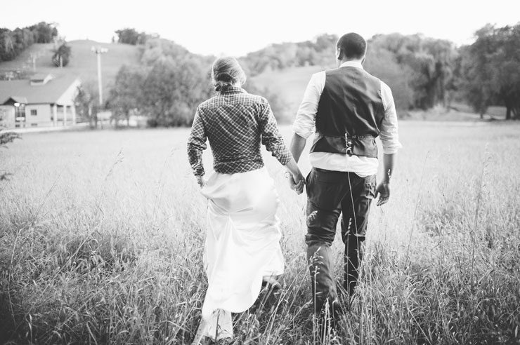 Black and white bride and groom photo