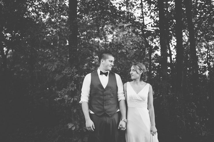 Black and white bride and groom photo