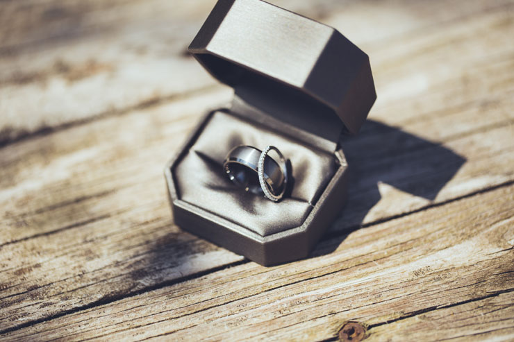 Wedding rings in rustic Minnesota wedding