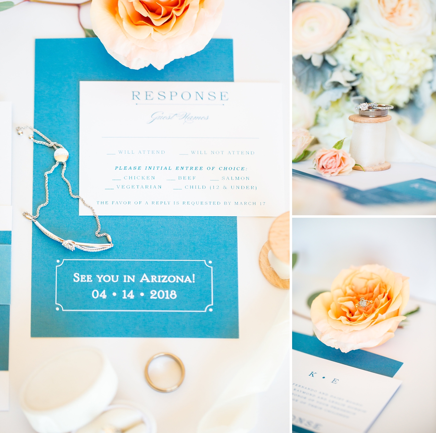 blue and peach wedding in Arizona
