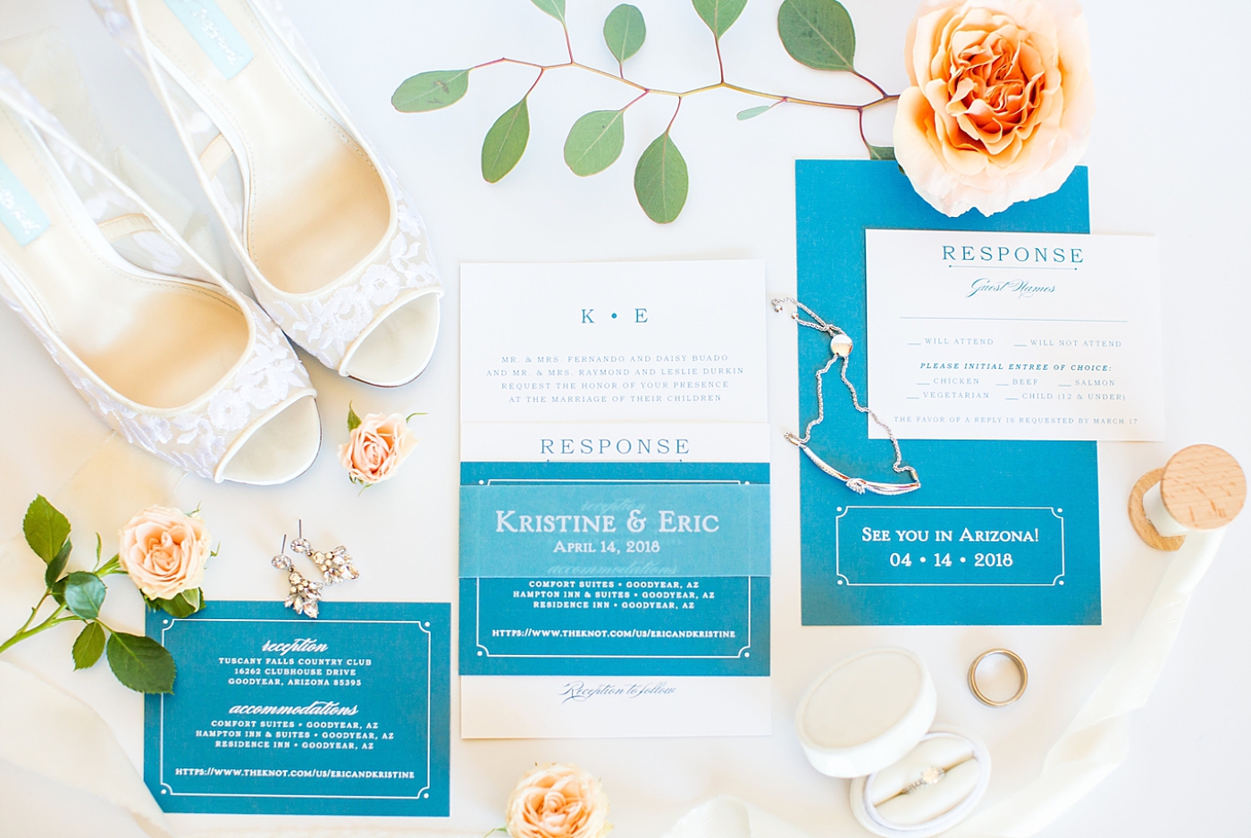 blue and peach wedding in Arizona